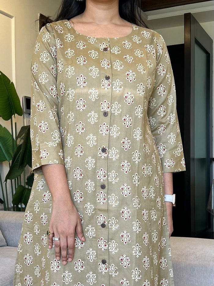Weekend A-line Cotton Flex Kurta- Beige
