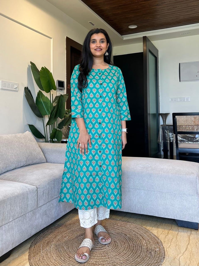Weekend A-line Cotton Flex Kurta- Green