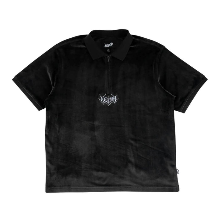 Welcome Grain Velour Zip Polo T-Shirt Black