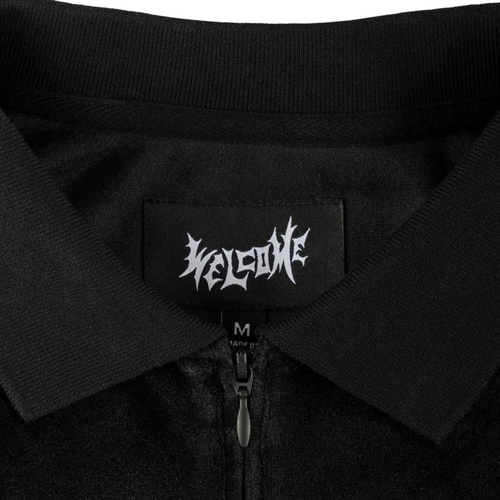 Welcome Grain Velour Zip Polo T-Shirt Black