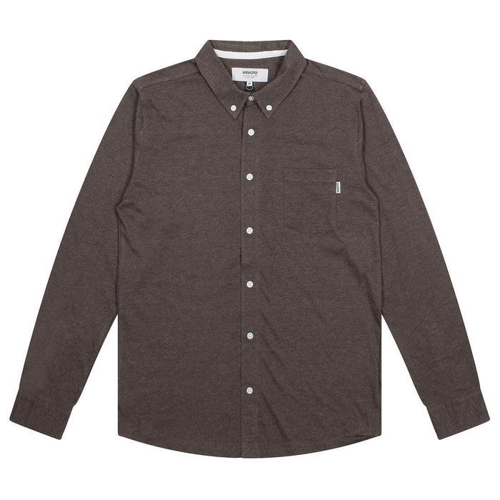 Wemoto Shaw Melange Langarm Hemd Brown Melange