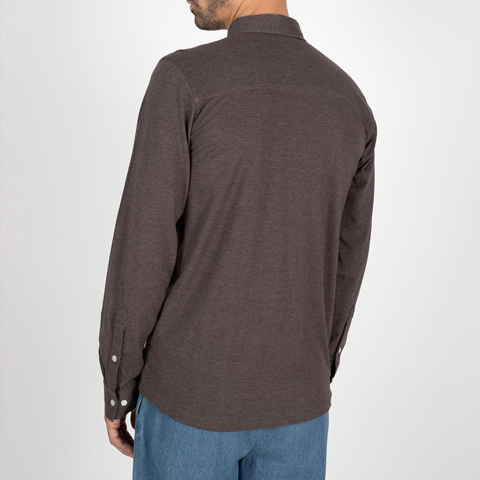 Wemoto Shaw Melange Langarm Hemd Brown Melange