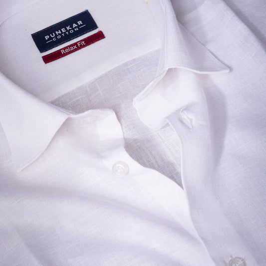 White Color Classic Lyocell Linen Feel Shirt For Men - Punekar Cotton