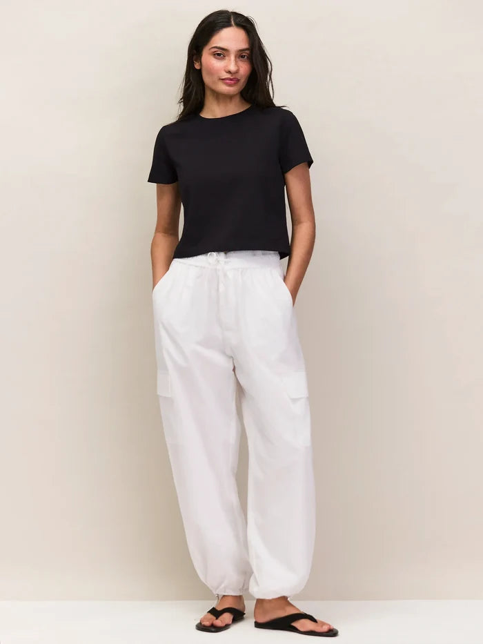 White Cotton Drawstring Cuff Trousers