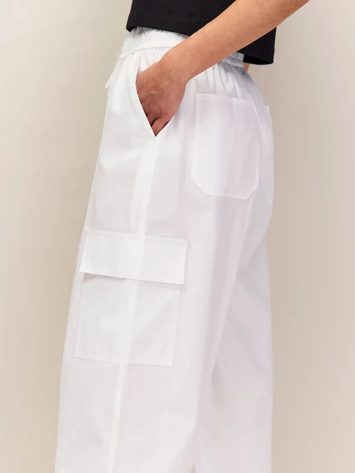 White Cotton Drawstring Cuff Trousers