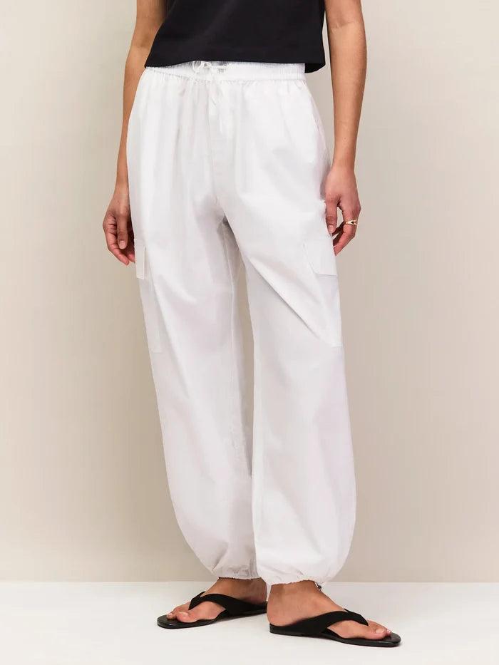 White Cotton Drawstring Cuff Trousers