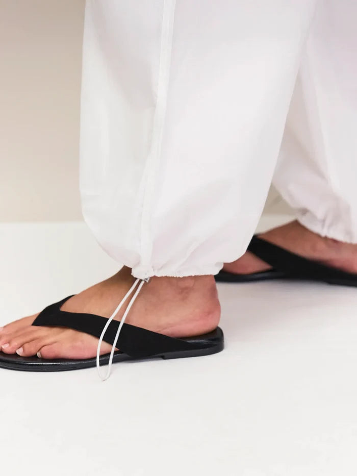 White Cotton Drawstring Cuff Trousers