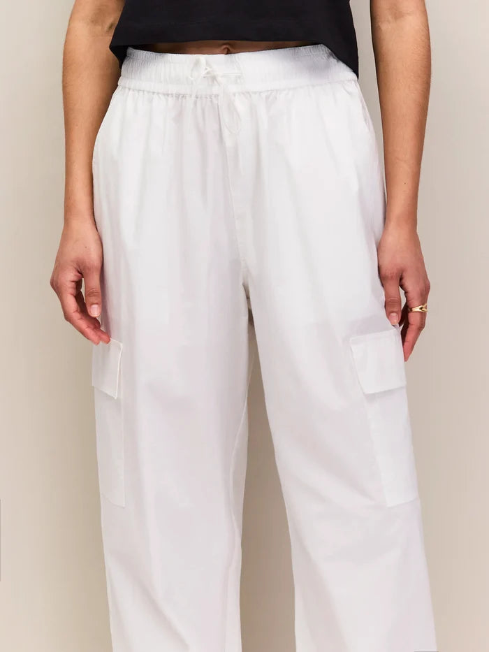 White Cotton Drawstring Cuff Trousers