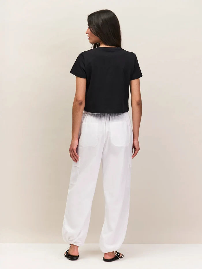 White Cotton Drawstring Cuff Trousers