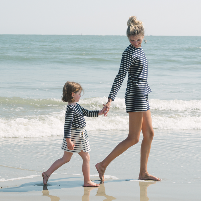 women's navy and cream stripe short