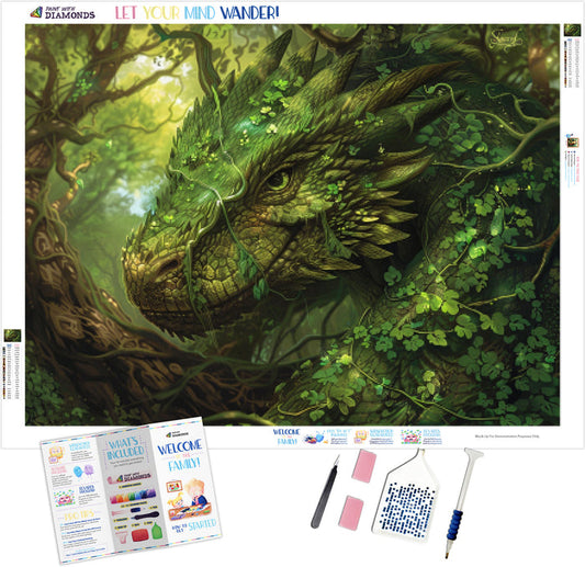 Woodland Scene Featuring A Forest Green Dragon