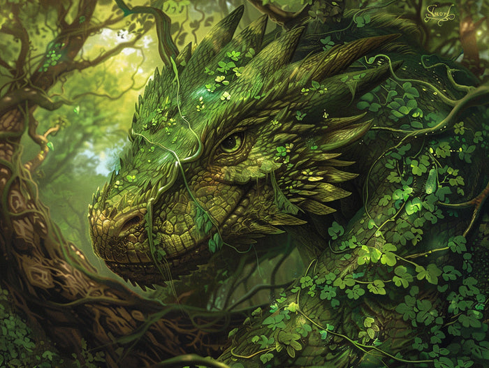 Woodland Scene Featuring A Forest Green Dragon
