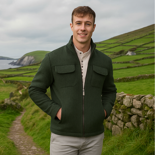 Wool Tweed Walking Jacket - Olive