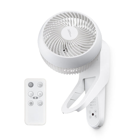 Wall-Mounted Fan with Remote, 360° Oscillating 7.1" Blades, 414.4 sq ft Coverage, for Garages, RVs, Campers, Office - IRIS USA