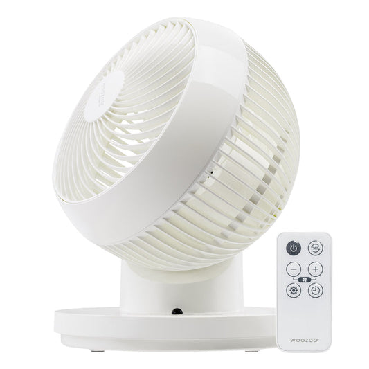WOOZOO 360° Oscillating Fan with Remote & Timer, 3 Speed Settings, White - IRIS USA