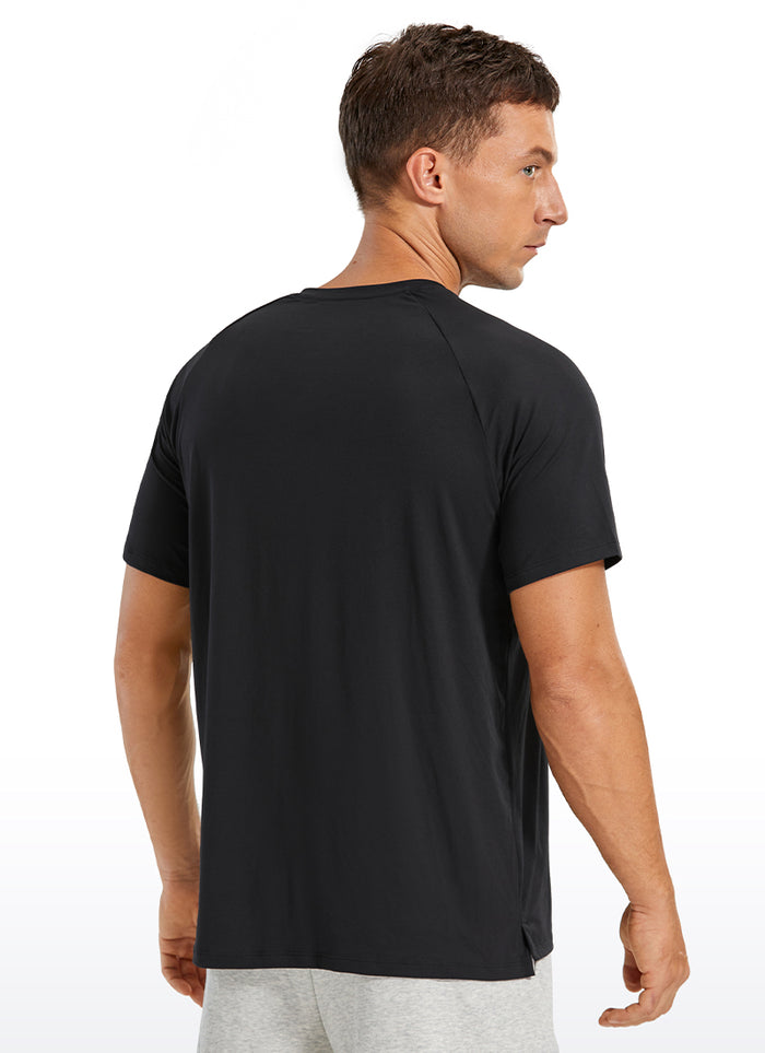 CRZ YOGA Men's Train Relaxed Fit Tops Workout Short Sleeve Round Neck Black