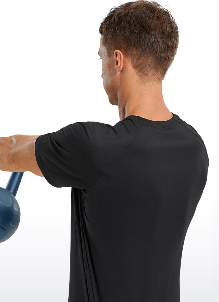 CRZ YOGA Men's Train Relaxed Fit Tops Workout Short Sleeve Round Neck Black