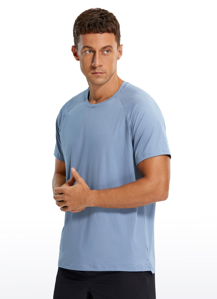 CRZ YOGA Men's Train Relaxed Fit Tops Workout Short Sleeve Round Neck Slate Blue