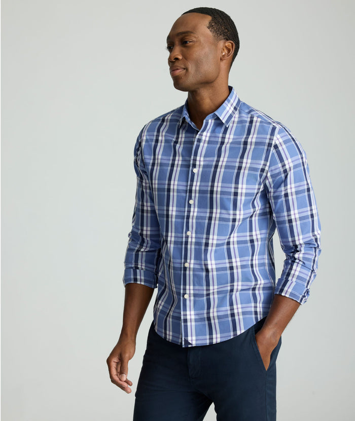 Model is wearing UNTUCKit Wrinkle-Free Bosca Shirt.