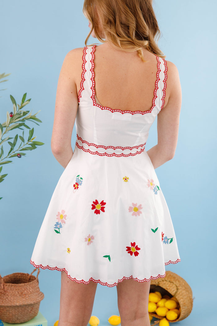 Embroidered Floral Mini Dress- White Summer Floral Dress- Mable Vacation Dress