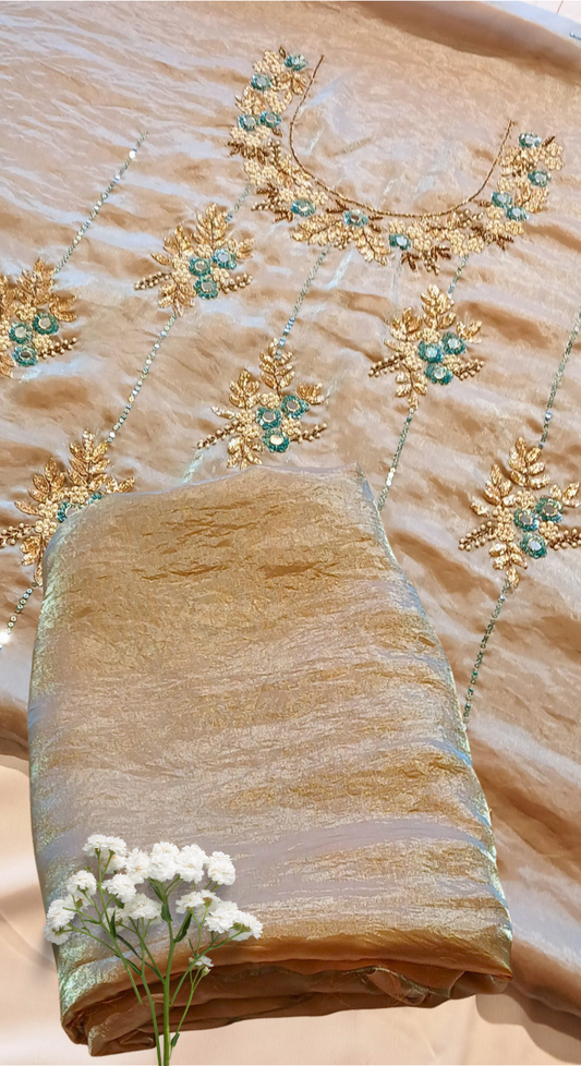 Zarqash Bloom Organza Silk Blend Unstitched Suit