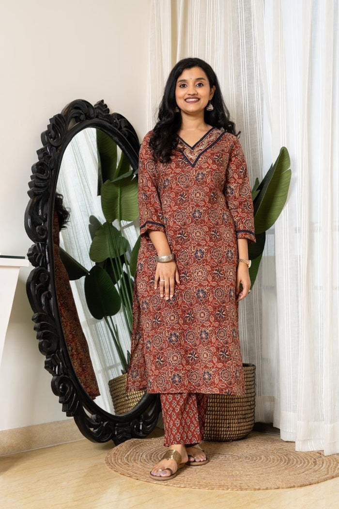 Zeenat Ajrakh Cotton Suit- Maroon