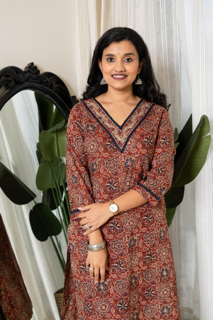 Zeenat Ajrakh Cotton Suit- Maroon
