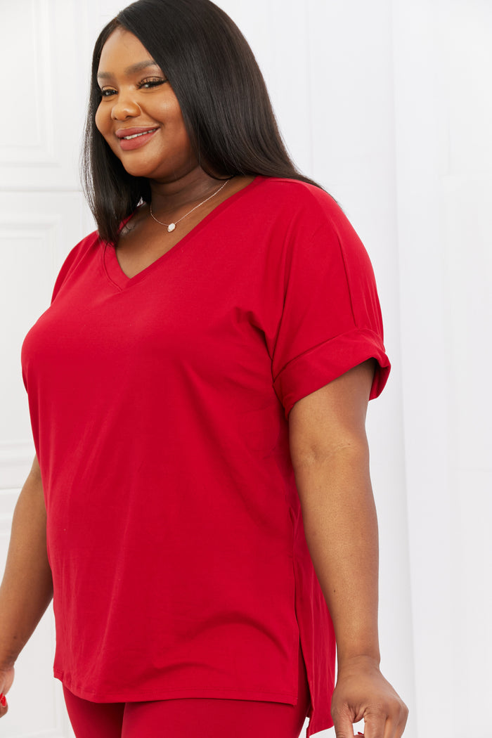 Zenana Buttery soft V-neck Bike Shorts Set in Burgundy